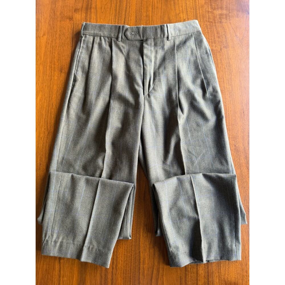 Vintage John Henry Men's Pleated Plaid Dress Pants Brown Windowpane - 32x32